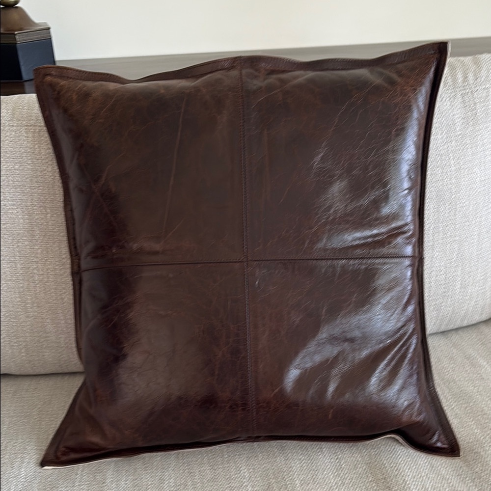 POTTERY BARN 20x20 Brown Leather Throw Pillow